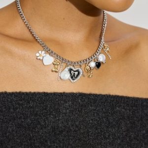 Vintage Hearts & Pearls Charm Necklace