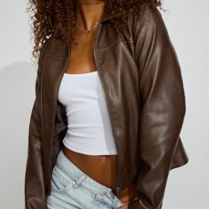 Faux Leather Worker Jacket