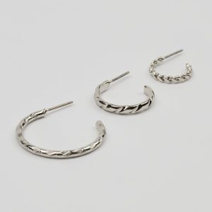 Set of 3 Textured Open Hoop Earrings
