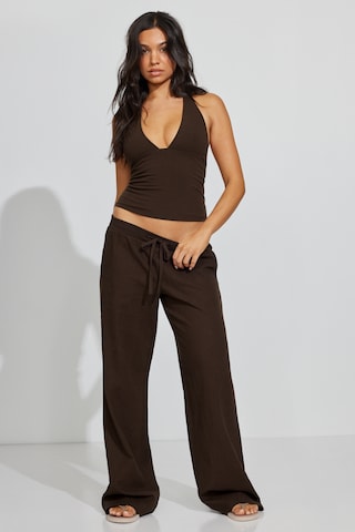 Linen Ribbed Waistband Pull-On Pants