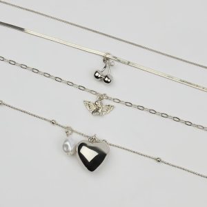 Set of 4 Angel and Cherry Pendant Necklaces