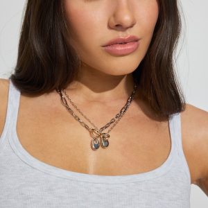 Set of 2 Mini Hammered Oval Necklaces